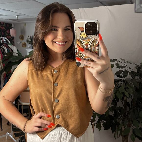 Western Suede Sleeveless Fringe Vest Brown Size - Picture 1 of 5